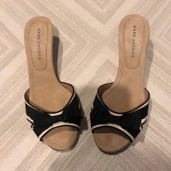 Marc Jacobs Black & White Bow Slides with Heel Size 39 - Picture 1 of 8